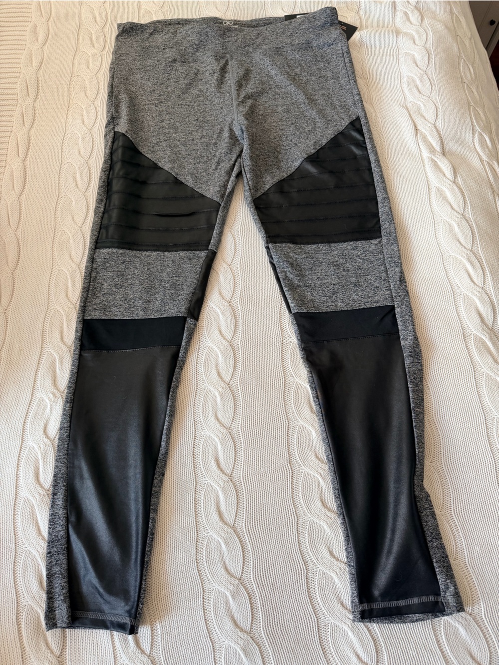 Urban Planet Gray Leggings with Black Faux-Leather Panels Size XL